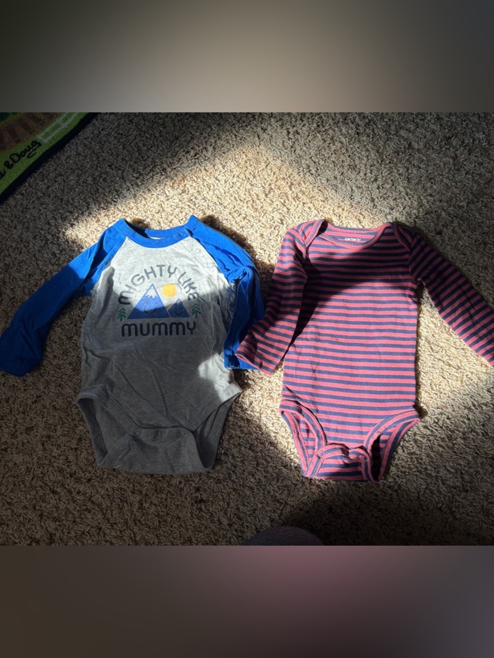 Kids Long-Sleeve Onesies - Grey/Blue Raglan & Pink/Blue Stripes